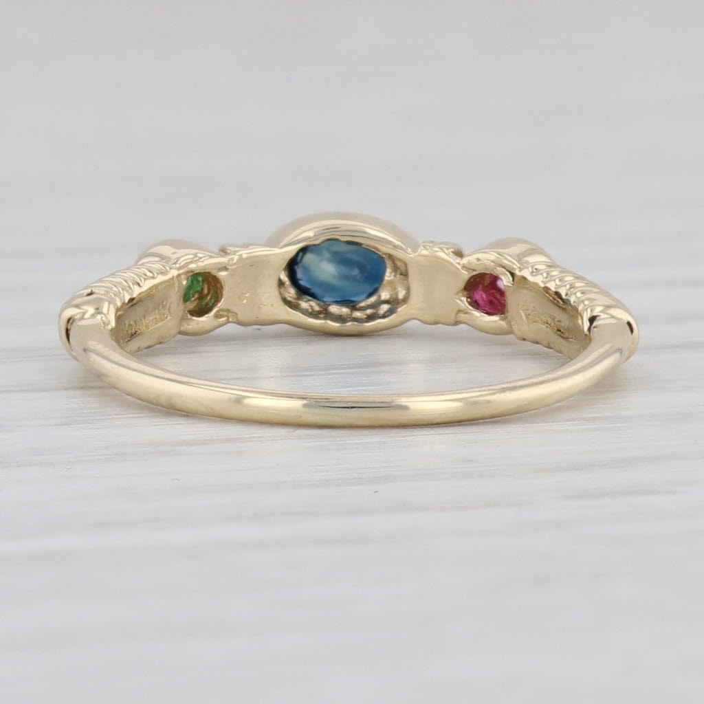 Light Gray Sapphire Lab Created Ruby Green Stone Ring 14k Yellow Gold Sz 6 Stackable AS IS