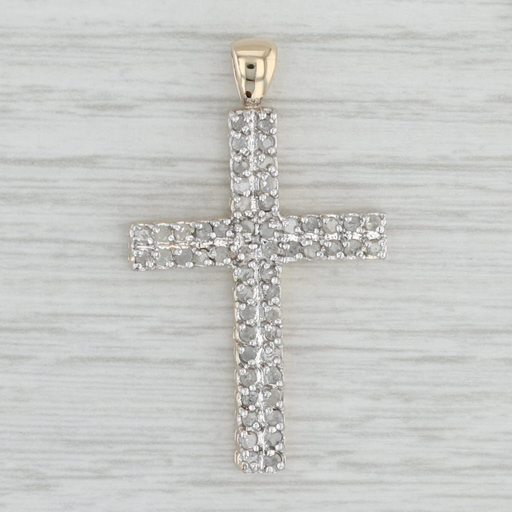 Light Gray 0.67ctw Diamond Large Cross Pendant 10k Yellow White Gold