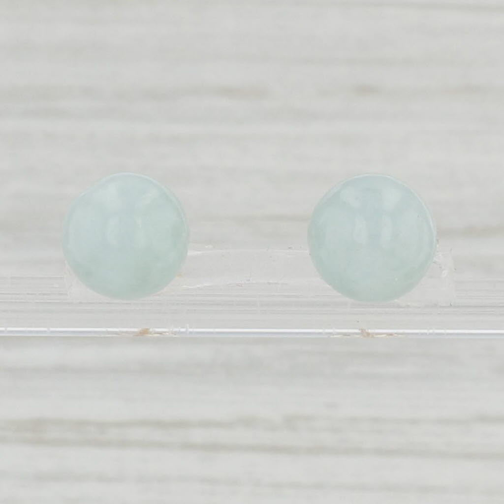 Light Gray Light Green Jadeite Jade Bead Stud Earrings 14k Gold Pierced Studs