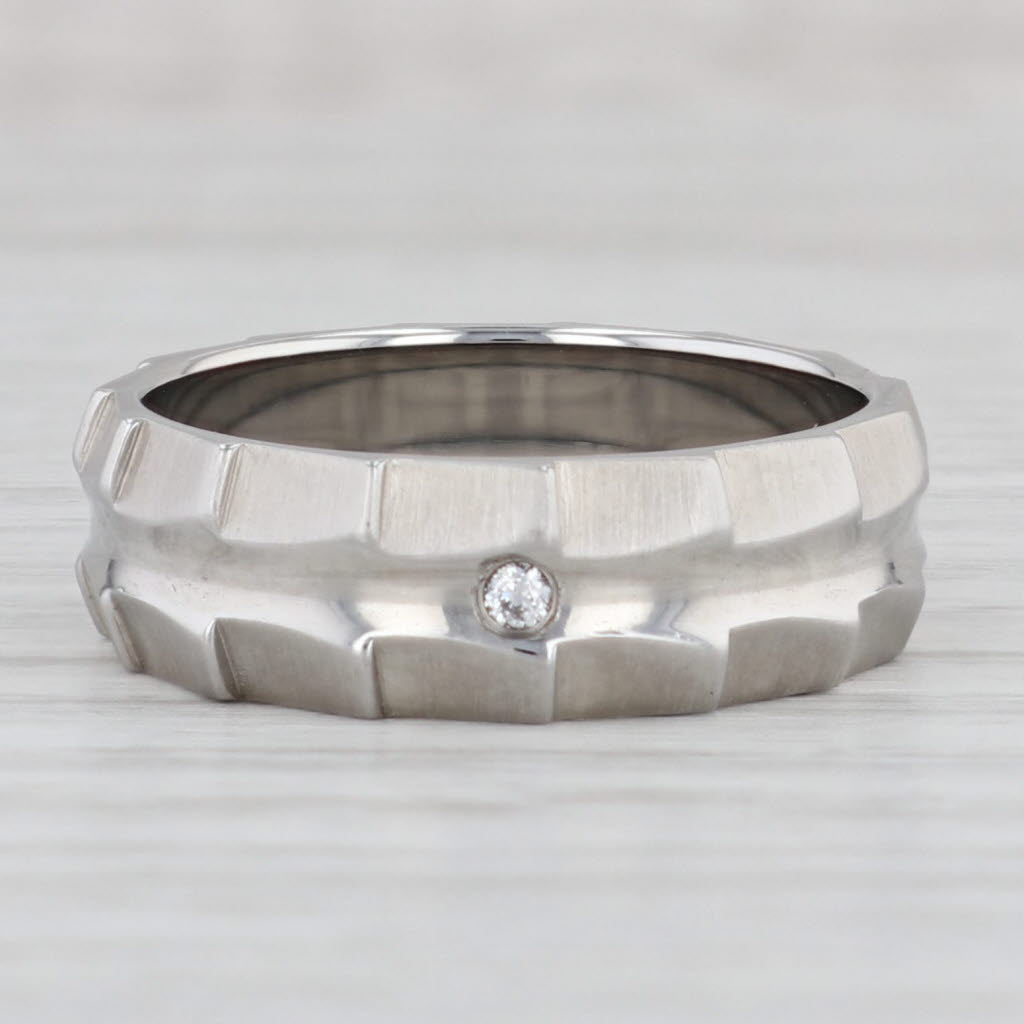 Light Gray New Cubic Zirconia Solitaire Band Beveled Titanium Size 10.75 Wedding Ring Men's