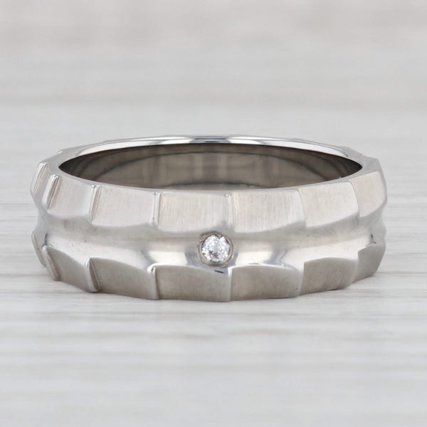 Light Gray New Cubic Zirconia Solitaire Band Beveled Titanium Size 10.75 Wedding Ring Men's