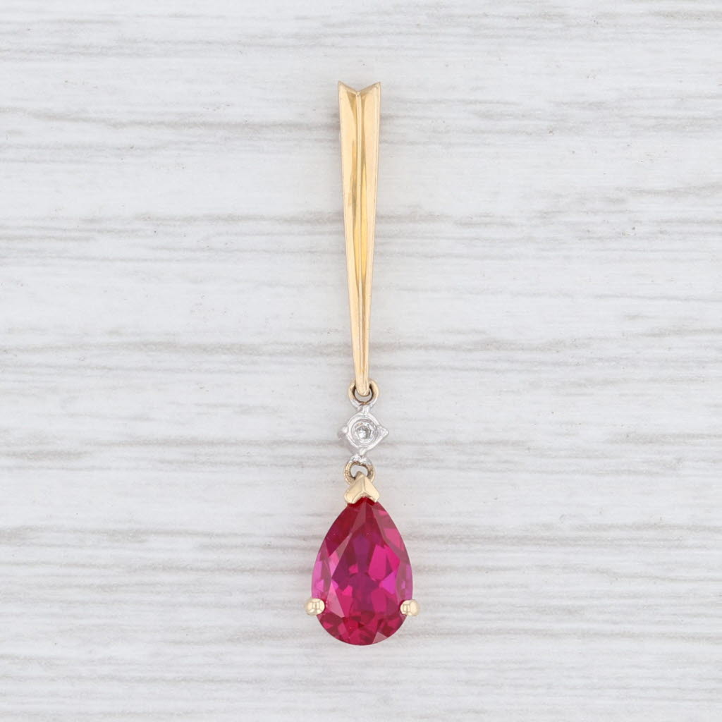 Light Gray New 1.9ct Synthetic Ruby Diamond Drop Pendant 14k Yellow Gold Pear Solitaire