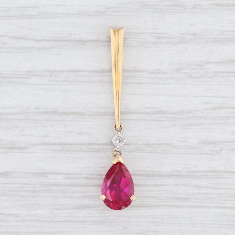 Light Gray New 1.9ct Synthetic Ruby Diamond Drop Pendant 14k Yellow Gold Pear Solitaire