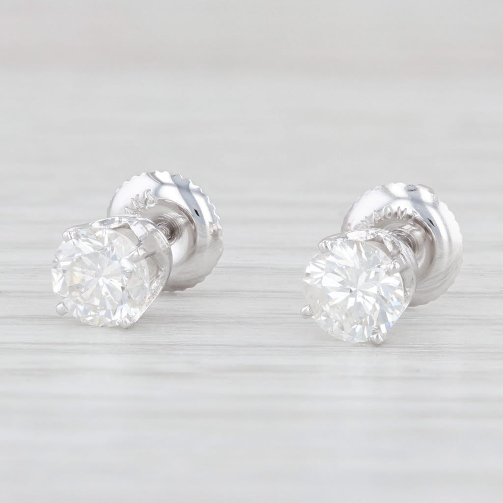 Light Gray 1.04ctw Round Diamond Stud Earrings 14k Gold Solitaire Studs