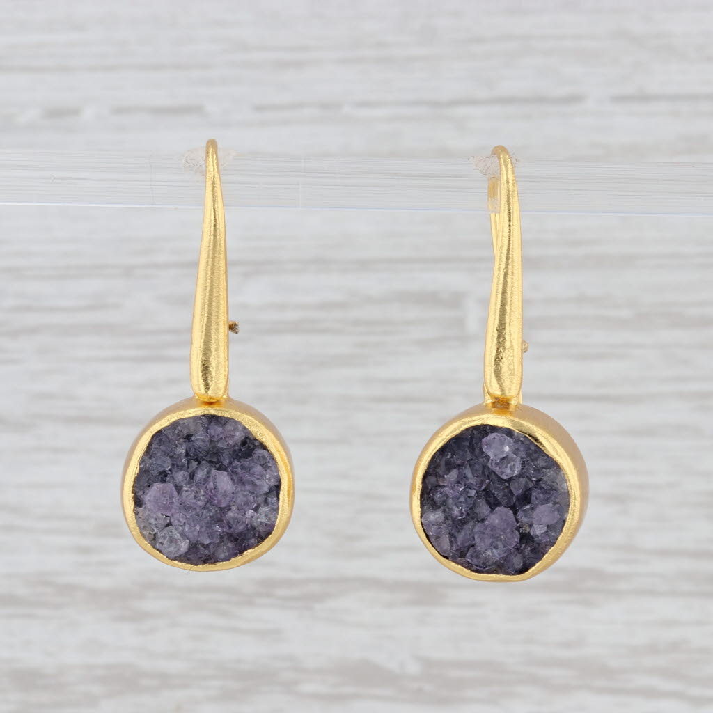 Light Gray New Nina Nguyen Amethyst Druzy Quartz Earrings 22k Gold Vermeil Sterling Silver