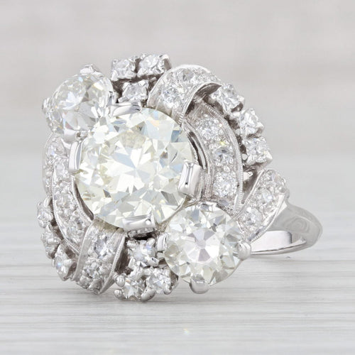 Light Gray 4.53ctw Diamond Ring Platinum Vintage Engagement Cocktail 1940s GIA Size 7