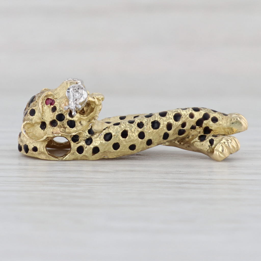 Light Gray Leopard Statement Pendant 18k Yellow Gold Ruby Diamond Animal Jewelry