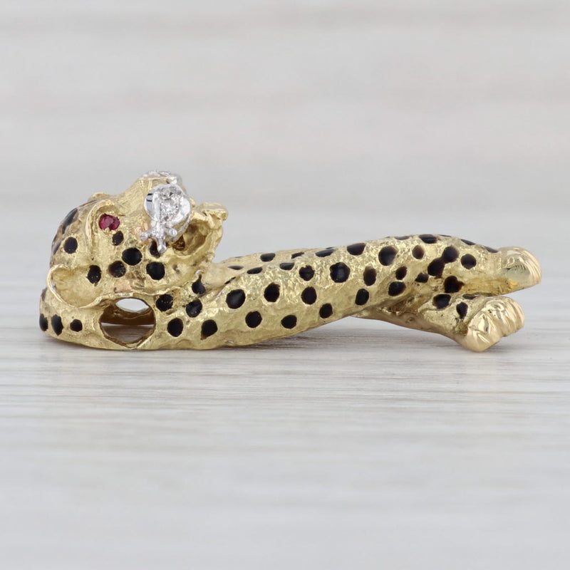 Light Gray Leopard Statement Pendant 18k Yellow Gold Ruby Diamond Animal Jewelry