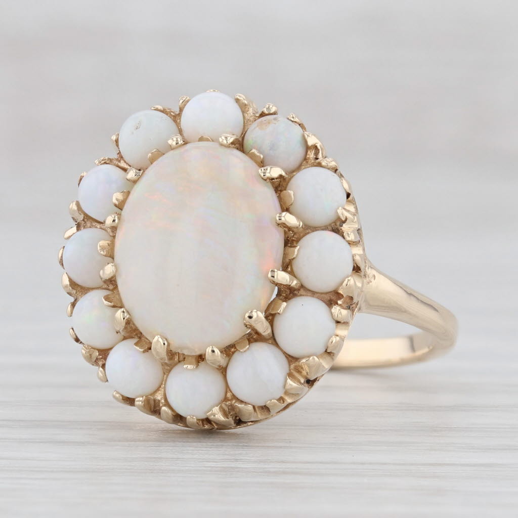 Light Gray Oval Opal Cabochon Ring 14k Yellow Gold Size 8.5 Cocktail