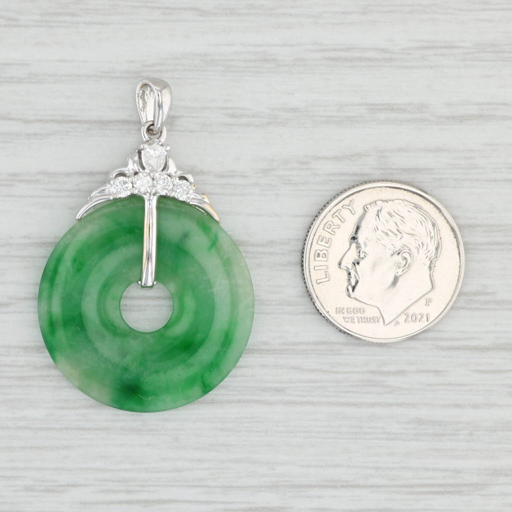 Light Gray Jadeite Jade Torus Pendant 18k White Gold 0.26ctw Diamonds Jade Gallery Report