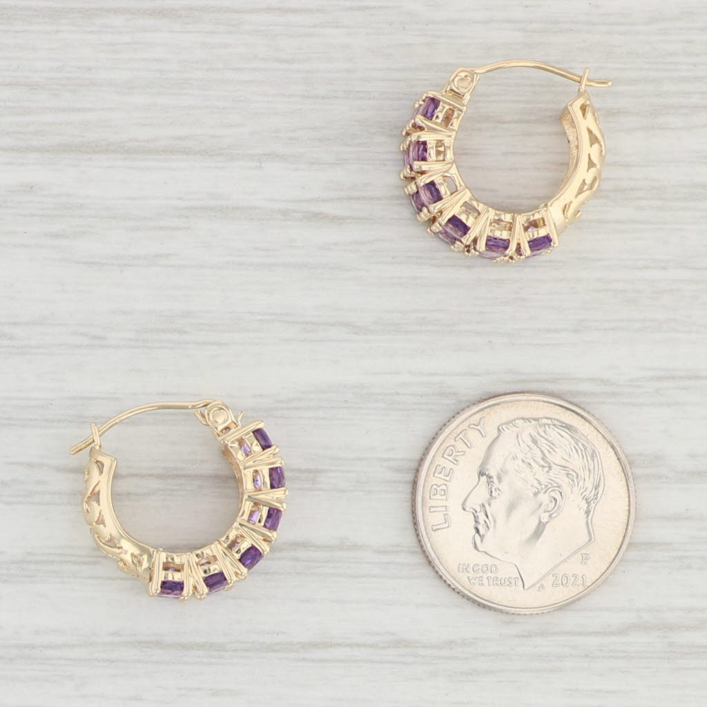 Light Gray New 2.34ctw Amethyst Hoop Earrings 14k Yellow Gold Pierced Round Hoops