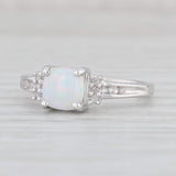 Light Gray Lab Created Opal Diamond Ring 14k White Gold Size 6 Cushion Cabochon