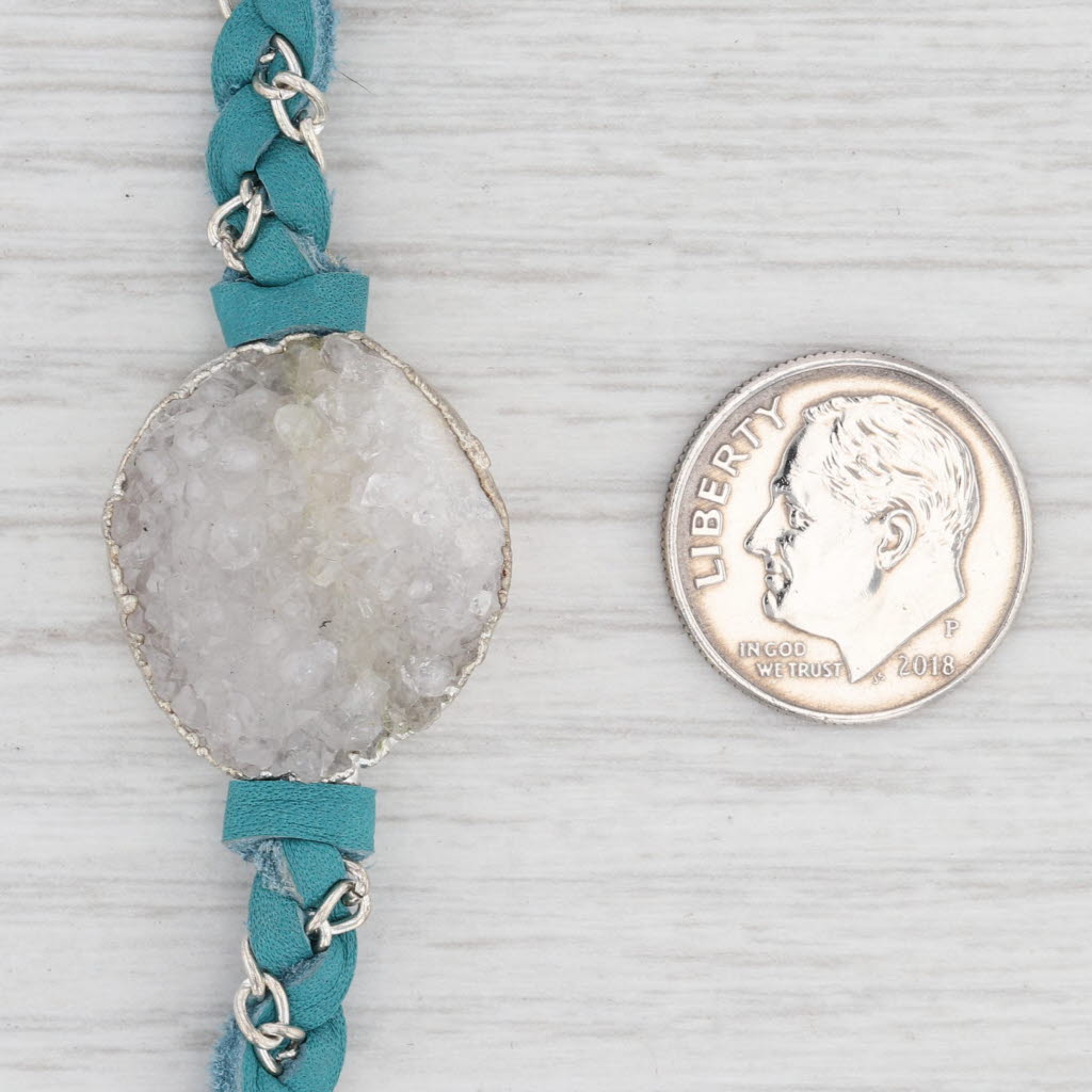 Light Gray New Nina Nguyen Necklace Cordelia Teal Leather White Druzy Quartz Pendant