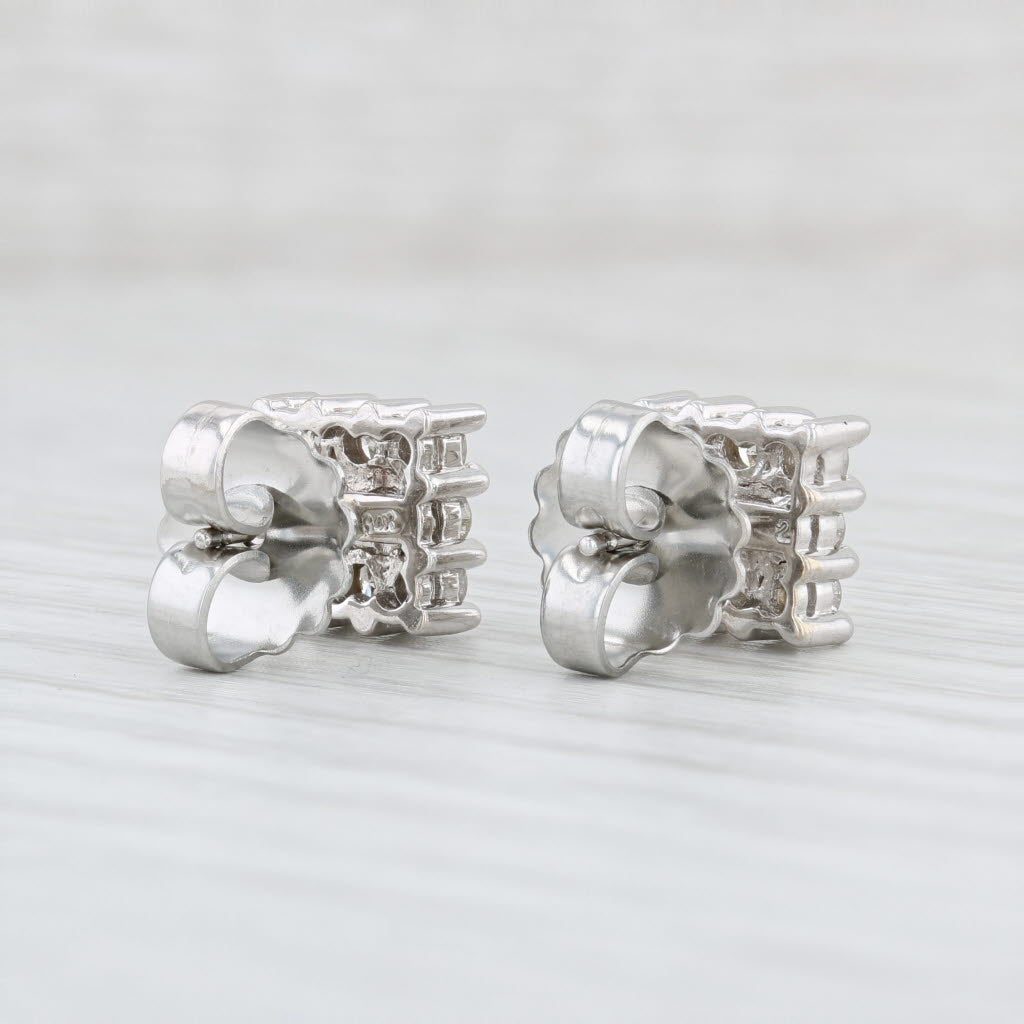 Light Gray 1.04ctw Square Diamond Cluster Earrings 14k White Gold Pierced Studs