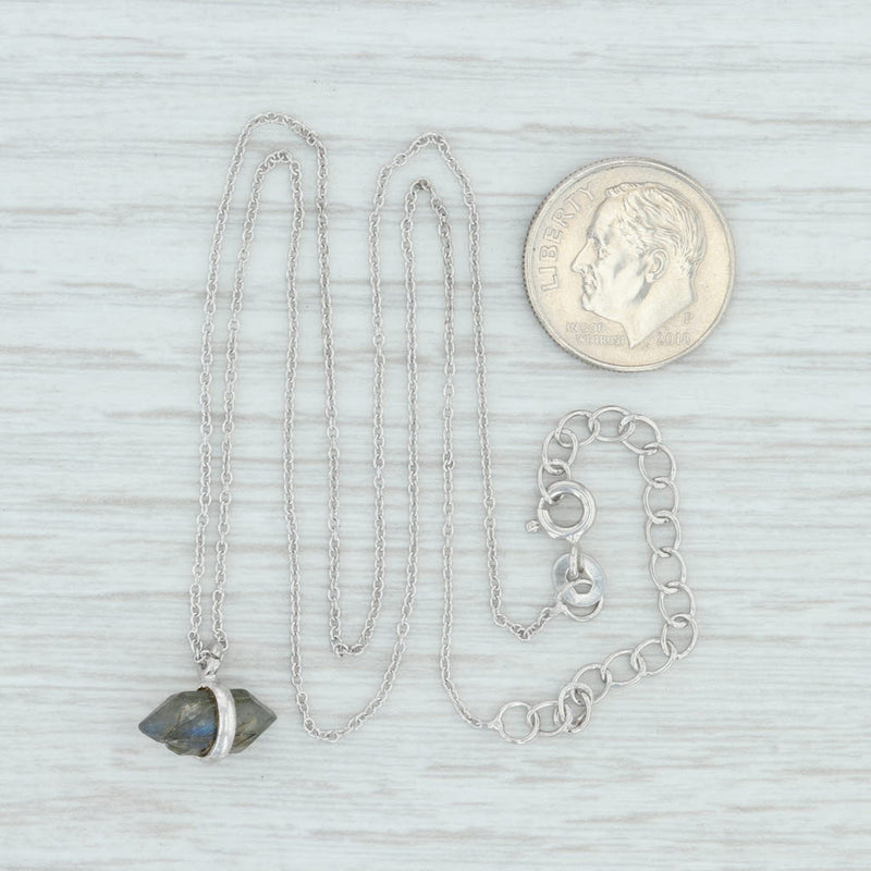 Light Gray New Gray Labradorite Crystal Pendant Necklace Sterling Silver 18" Handmade