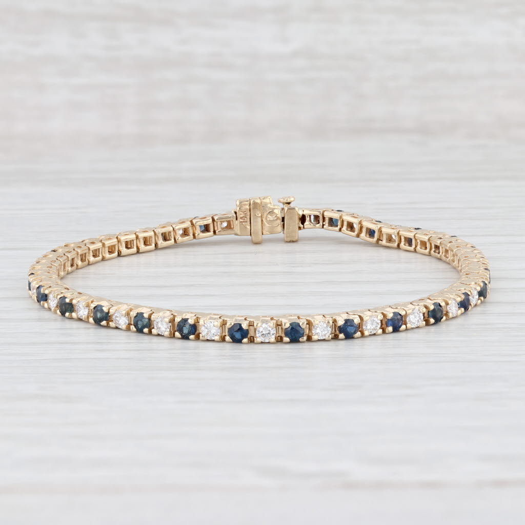 Light Gray 3.44ctw Blue Sapphire Diamond Tennis Bracelet 14k Yellow Gold 7" 3mm