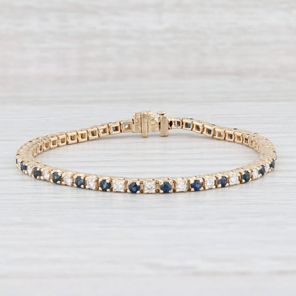 Light Gray 3.44ctw Blue Sapphire Diamond Tennis Bracelet 14k Yellow Gold 7" 3mm