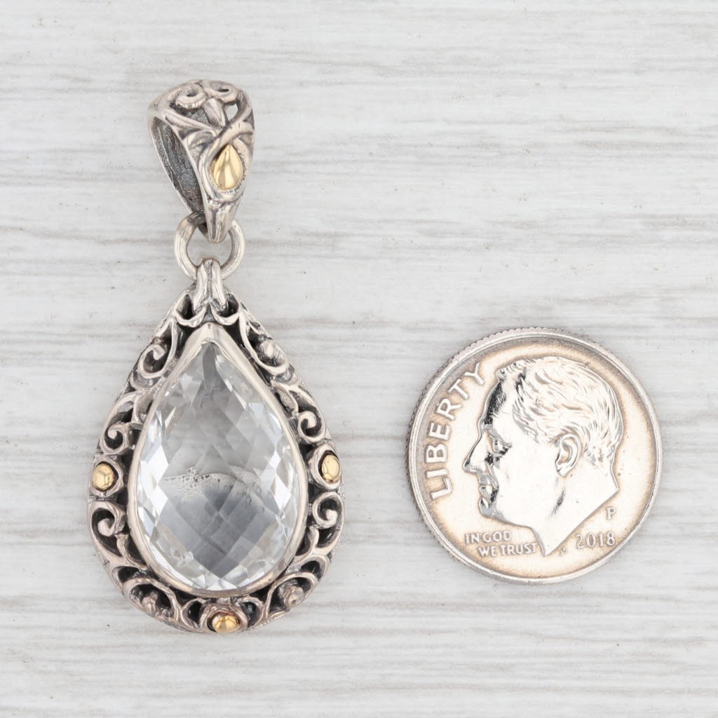 Light Gray New 8.30ct Topaz Teardrop Pendant Sterling Silver 18k Gold Ornate Statement