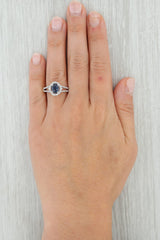 0.93ctw Blue Sapphire Diamond Halo Ring 10k White Gold Size 7 Engagement