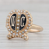 Meredith College Converted Badge Signet Ring 10k Yellow Gold Pearls Size 3.75