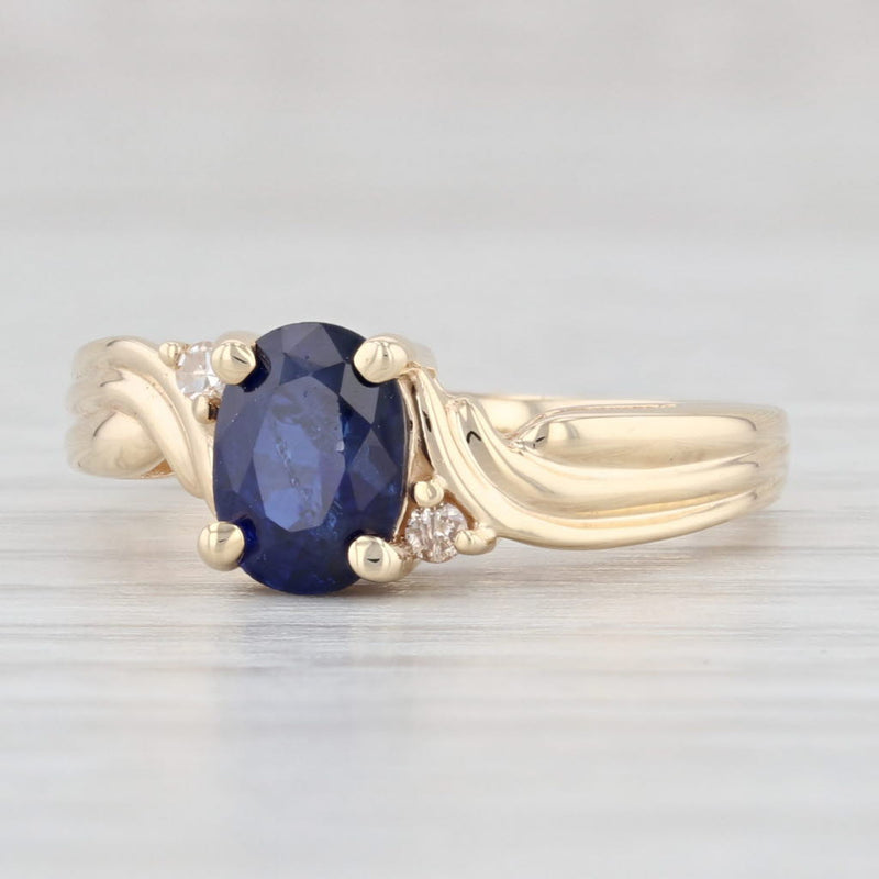 Light Gray 1.03ctw Blue Sapphire Diamond Ring 14k Yellow Gold Oval Solitaire Size 5.75
