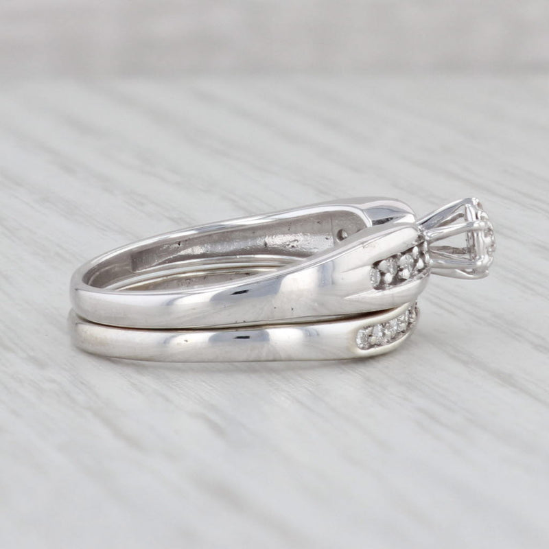 Light Gray 0.26ctw Round Engagement Ring Wedding Band Bridal Set 10k White Gold Size 7.25
