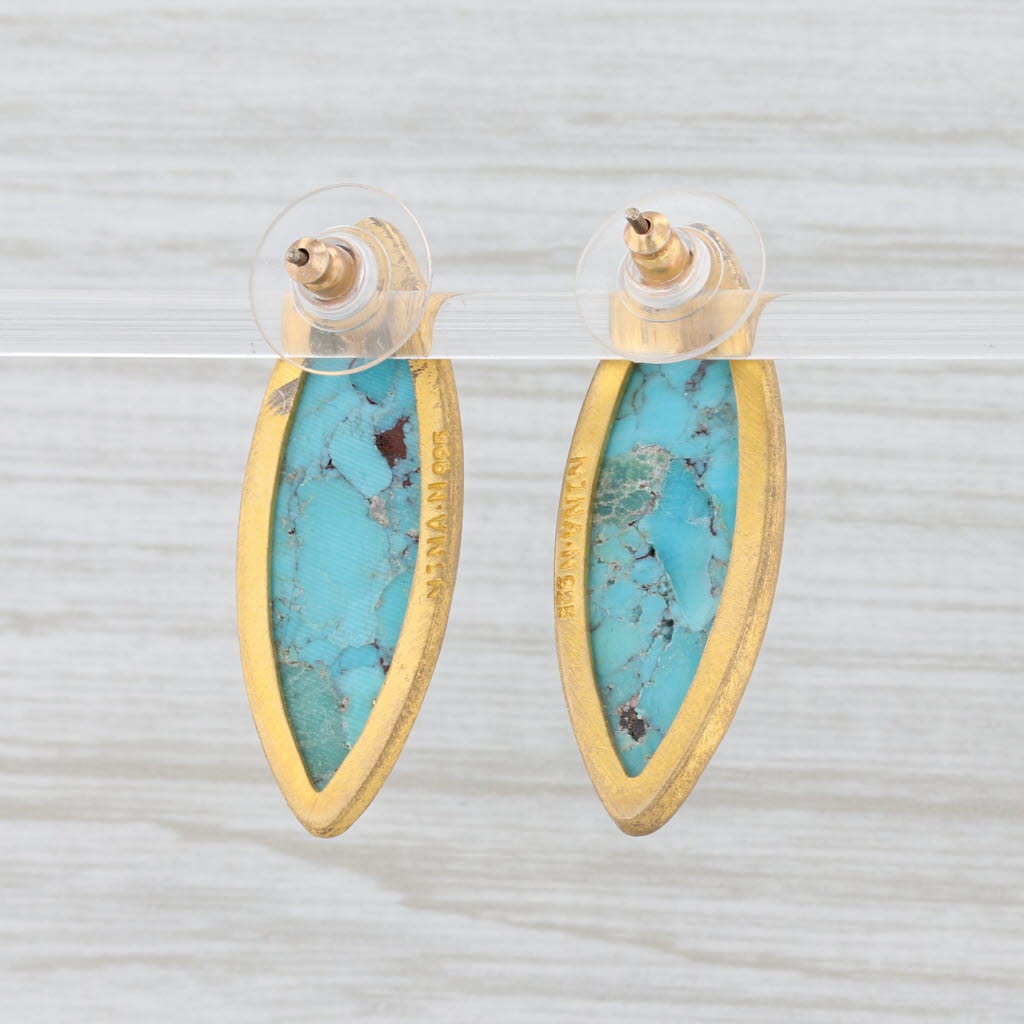 Light Gray New Nina Nguyen Marbled Turquoise Earrings Sterling 22k Vermeil Marquise Drop