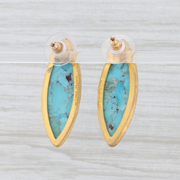 Light Gray New Nina Nguyen Marbled Turquoise Earrings Sterling 22k Vermeil Marquise Drop