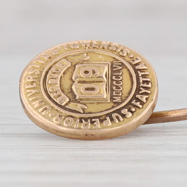 Light Gray Upper Iowa University Stickpin 14k Gold Gold Filled Vintage School Pin