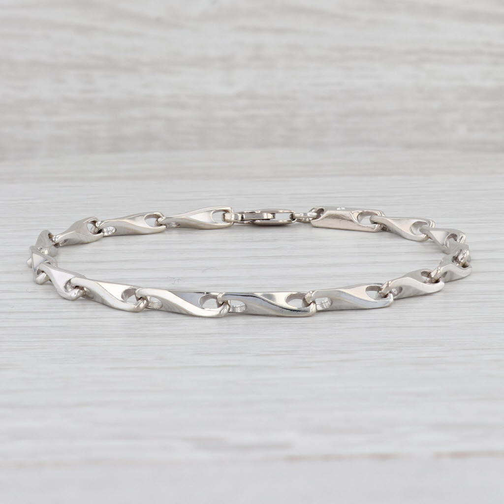 Light Gray 7" Barleycorn Chain Bracelet 14k White Gold 3.4mm Lobster Clasp