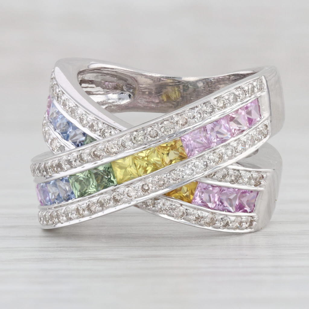 Light Gray 2.50ctw Crossover Multicolor Sapphire Diamond Ring 14k White Gold Size 5.75