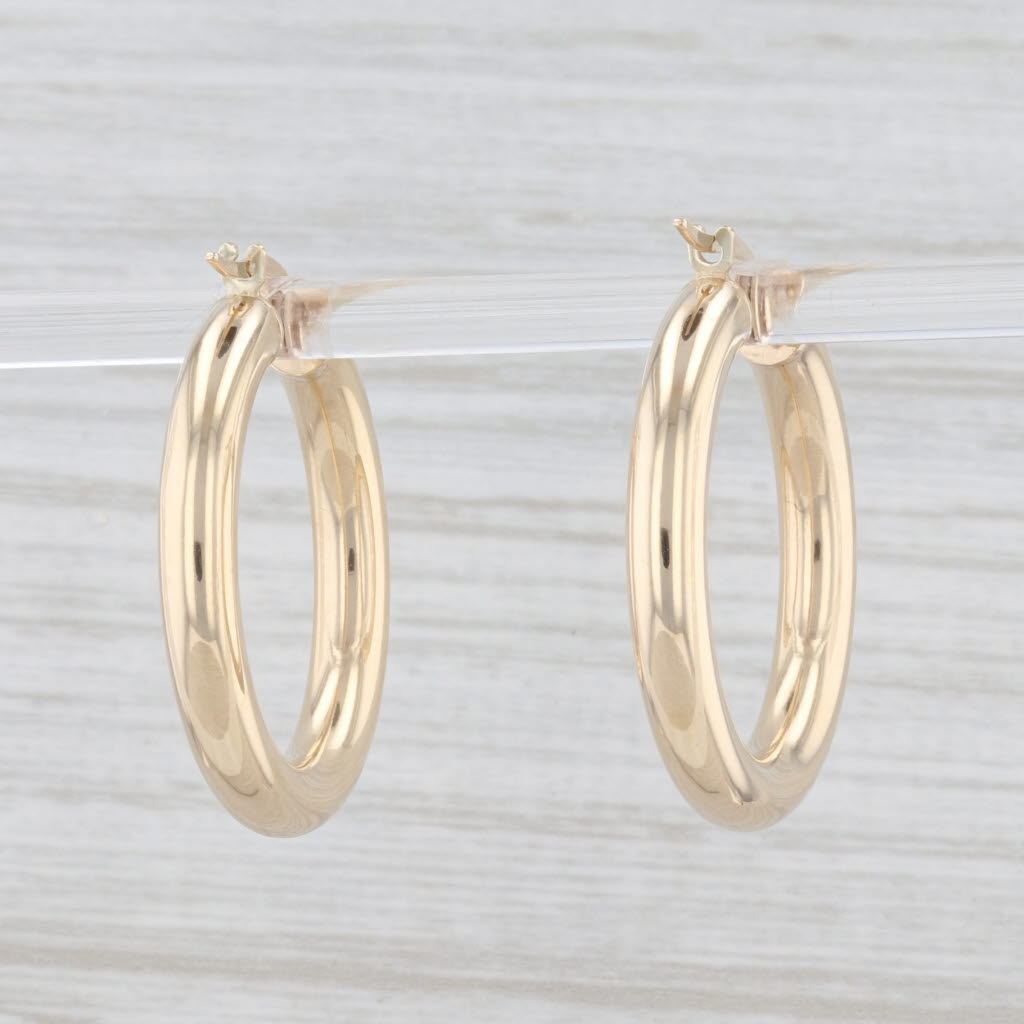 Light Gray New Round Hoop Earrings 14k Yellow Gold Snap Top Pierced Hoops 25mm x 4mm