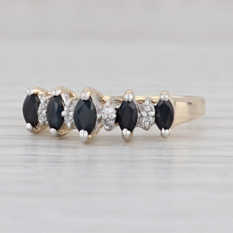 0.64ctw Blue Sapphire Diamond Ring 14k Yellow Gold Size 6.25 Stackable