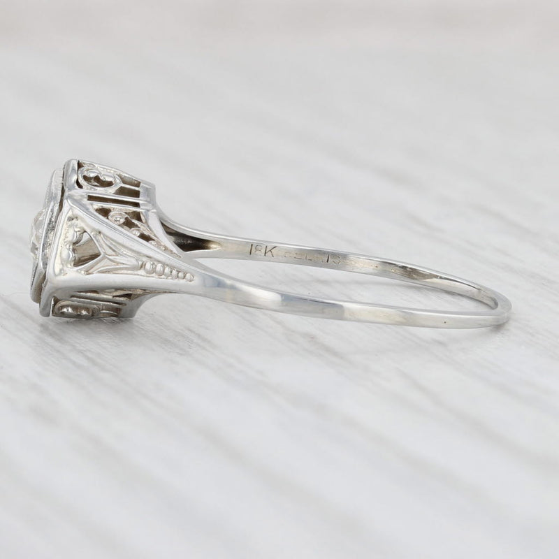 Art Deco 0.20ct Diamond Solitaire Ring 18k White Gold Size 9.5 Belias Engagement