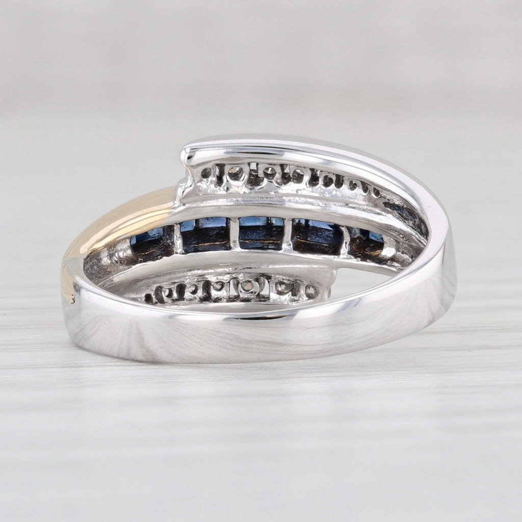 Light Gray 0.70ctw Blue Sapphire Diamond Bypass Ring 14k Yellow White Gold Size 5.75 Band