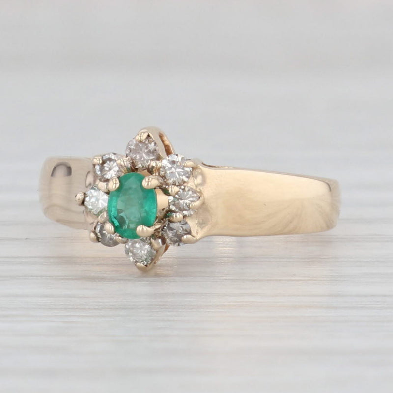 0.38ctw Oval Emerald Diamond Halo Ring 14k Yellow Gold Size 6.5