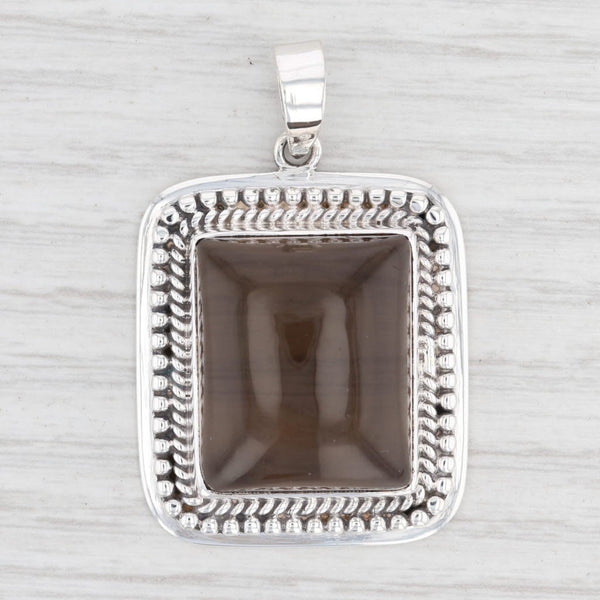 Light Gray New Smoky Brown Glass Drop Pendant Sterling Silver 925 Solitaire
