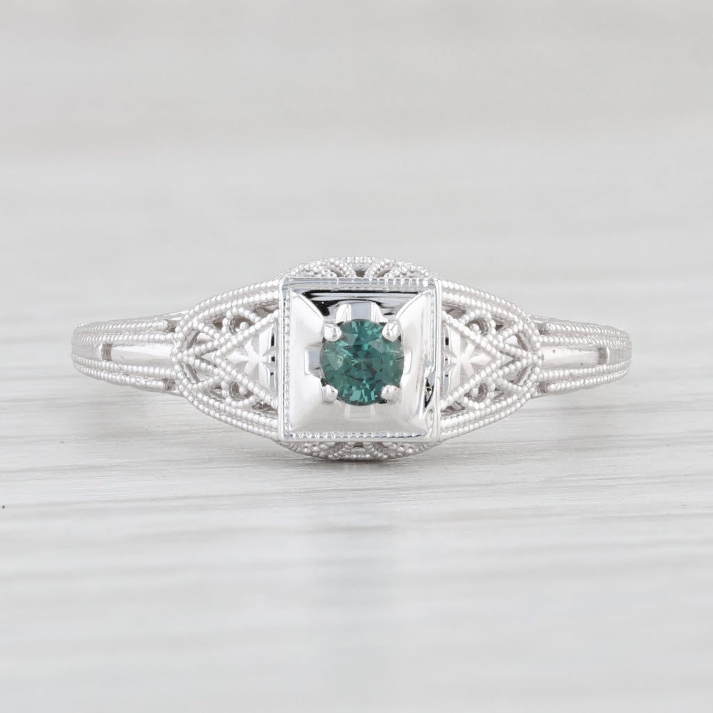 Light Gray New 0.25ct Green Alexandrite Solitaire Ring 14k Gold Size 6.25 Floral Filigree