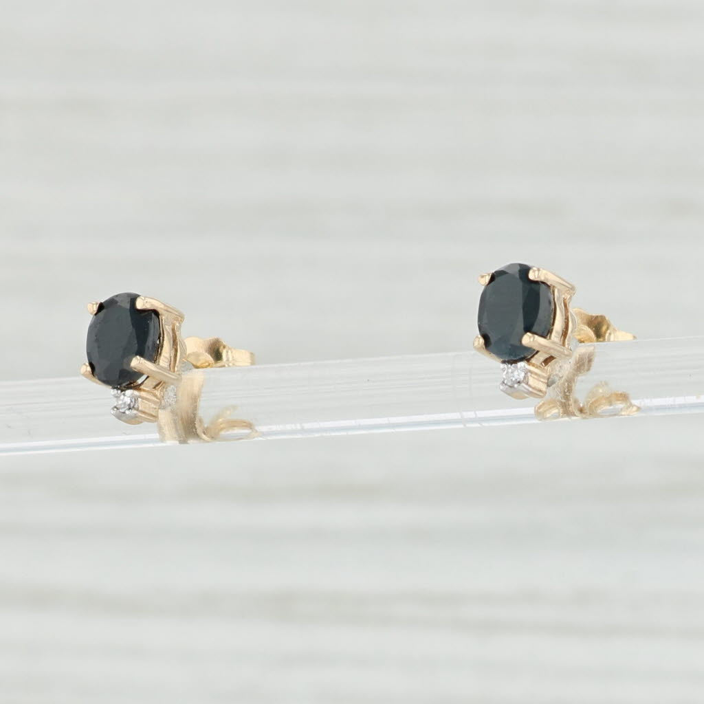 Light Gray 1ctw Blue Sapphire Diamond Stud Earrings 14k Yellow Gold September Birthstone