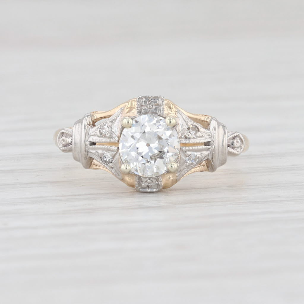 Light Gray 0.59ctw Diamond Art Deco Engagement Ring 14k Yellow Gold Size 5 Old Euro Cut VS2