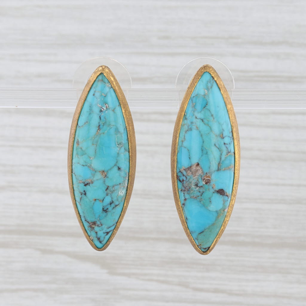 Light Gray New Nina Nguyen Marbled Turquoise Earrings Sterling 22k Vermeil Marquise Drop