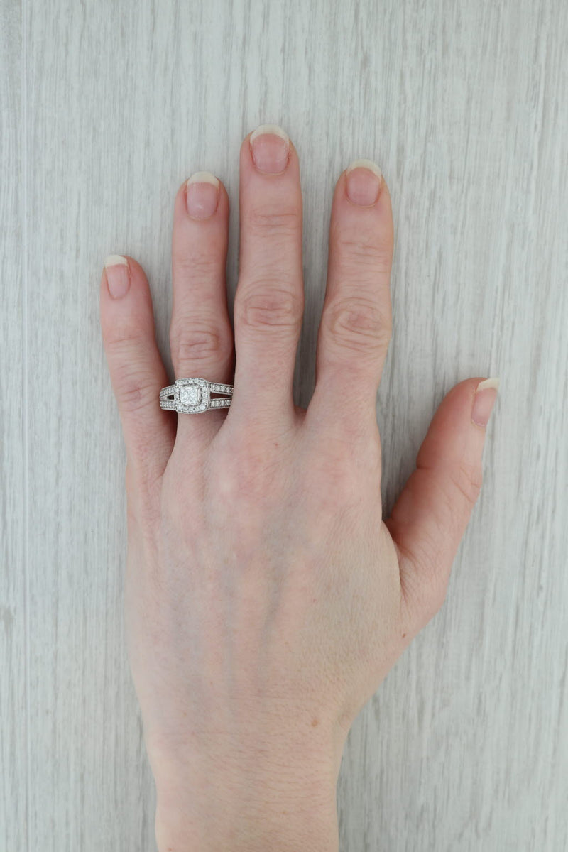 Gray 0.92ctw Princess Diamond Halo Engagement Ring 14k White Gold Size 7.25