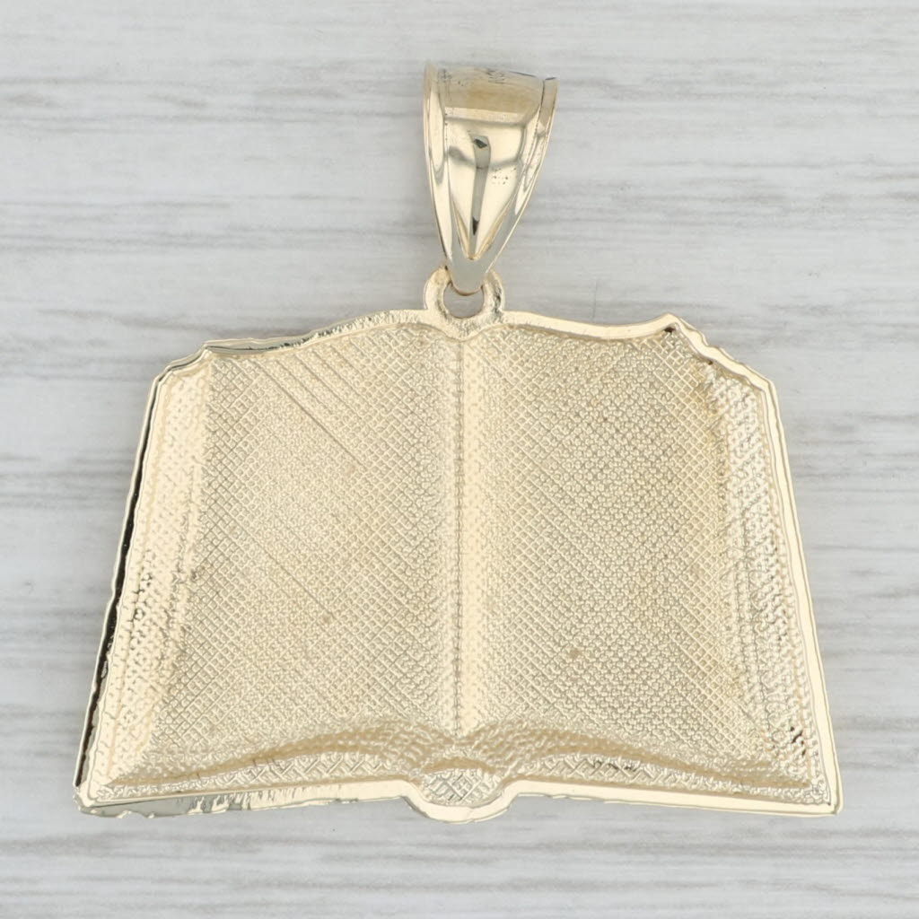 Light Gray The Lord's Prayer Book Bible Pendant 10k Yellow Gold Religious Jewelry