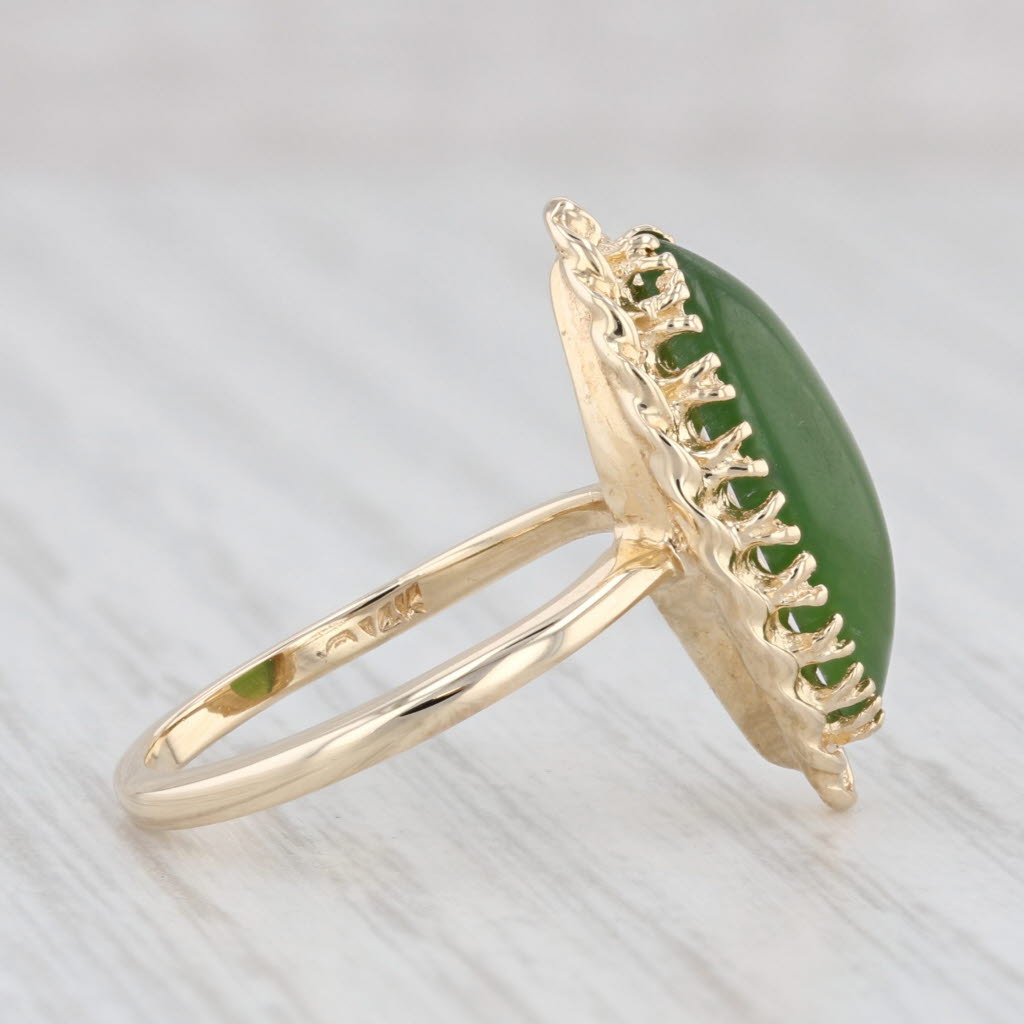 Light Gray Vintage Green Serpentine Ring 14k Yellow Gold Sz 4.5 Marquise Cabochon Solitaire