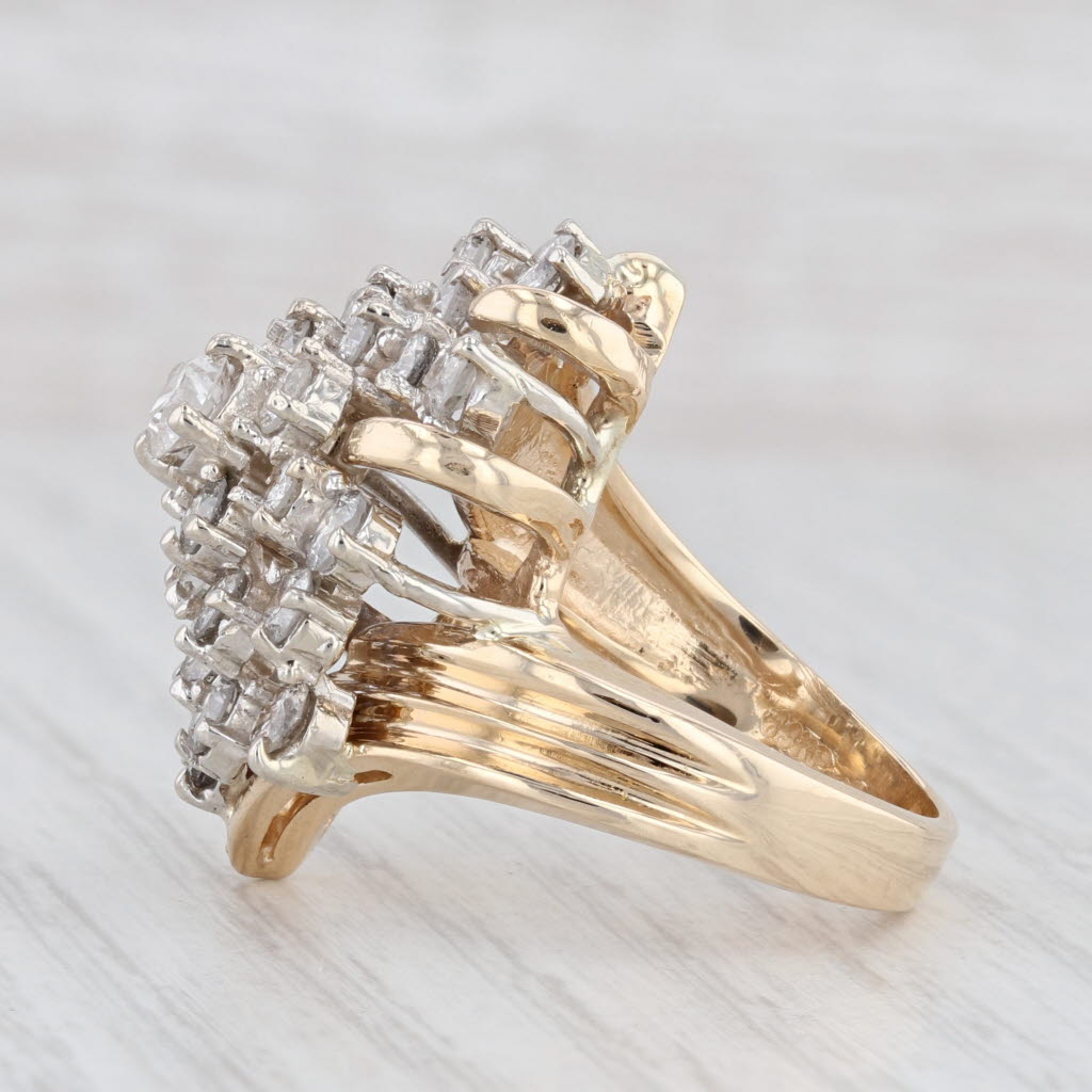 Light Gray 3ctw Diamond Cocktail Ring 14k Yellow Gold Bypass Cluster Size 6.75