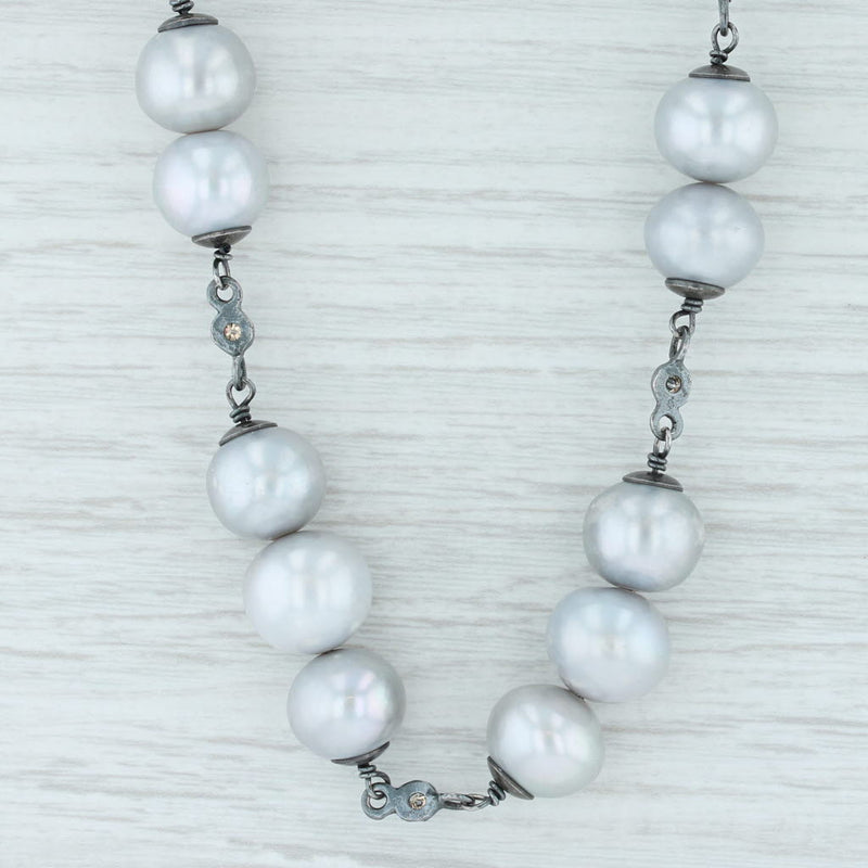 Light Gray Gray Cultured Pearl Diamond Statement Necklace Bead Strand 26” Layer Nordstrom