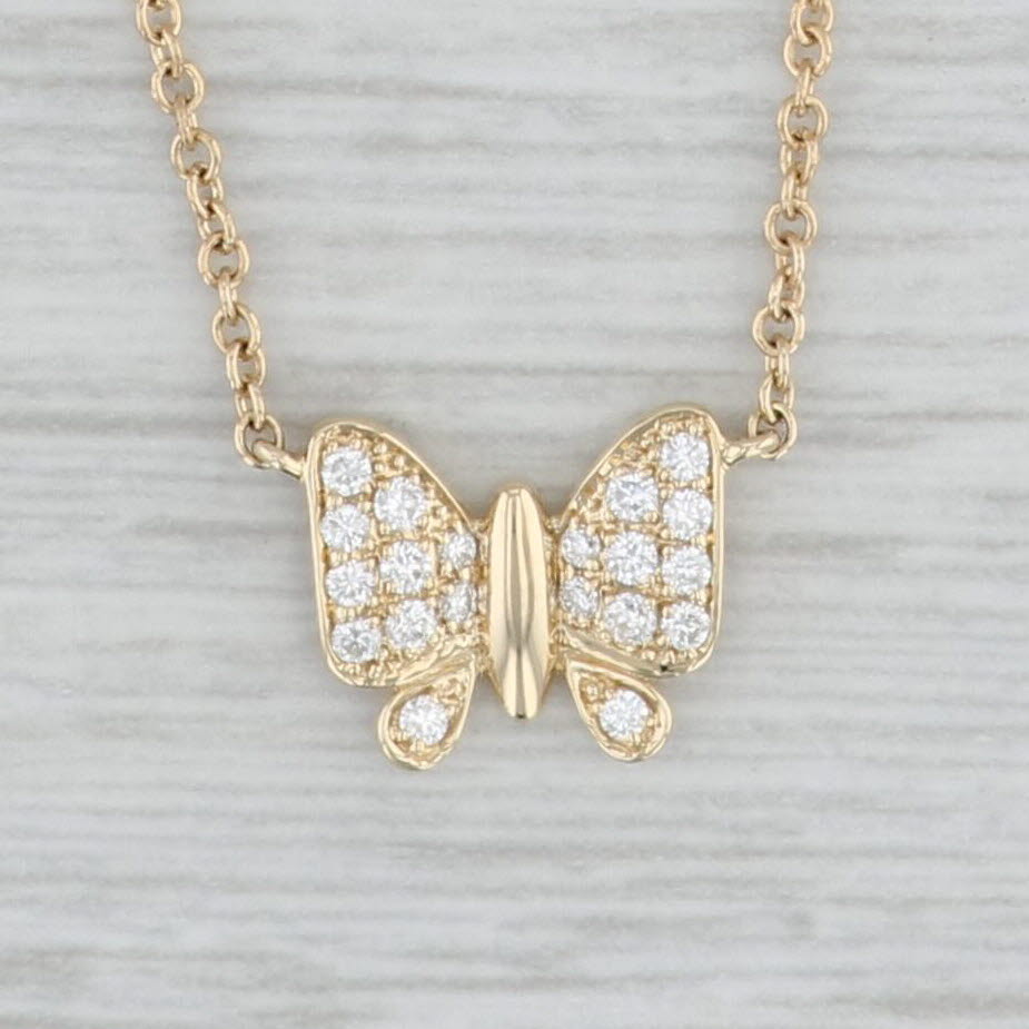 Light Gray New 0.14ctw Diamond Butterfly Pendant Necklace 14k Yellow Gold 16-18" Adjustable