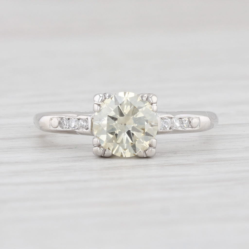 Light Gray Vintage 0.88ctw Diamond Engagement Ring 14k White Gold Size 5.75 Round Solitaire