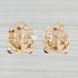 Gemstone Button Stud Earrings 14k Yellow Gold Ruby Emerald Sapphire