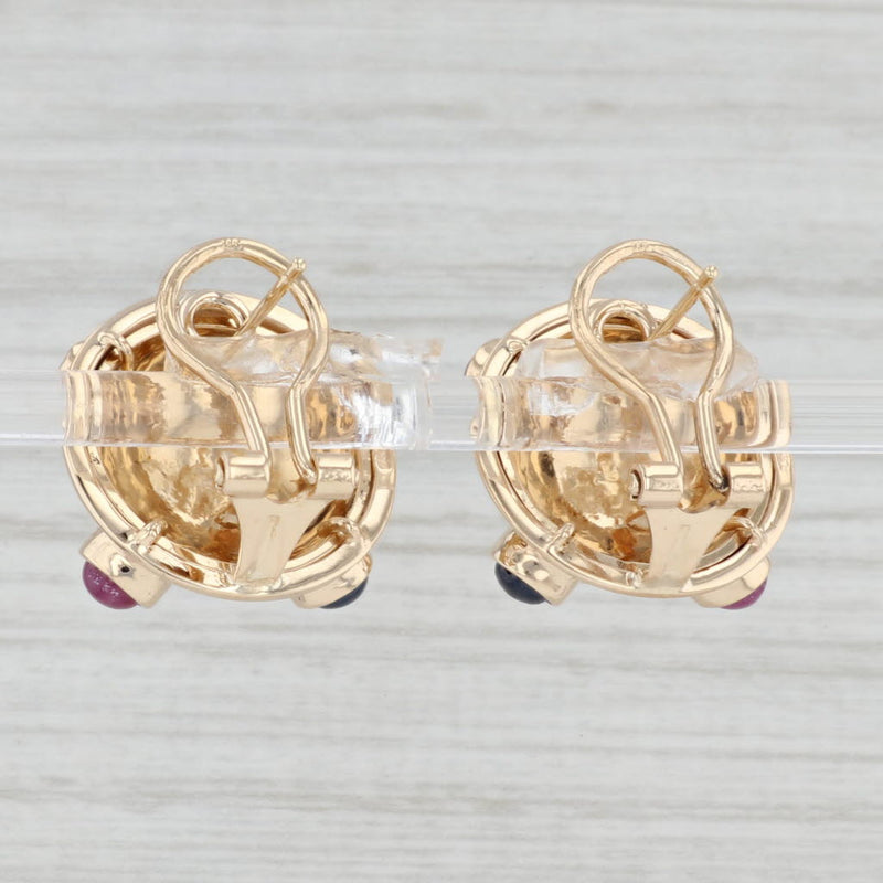 Gemstone Button Stud Earrings 14k Yellow Gold Ruby Emerald Sapphire